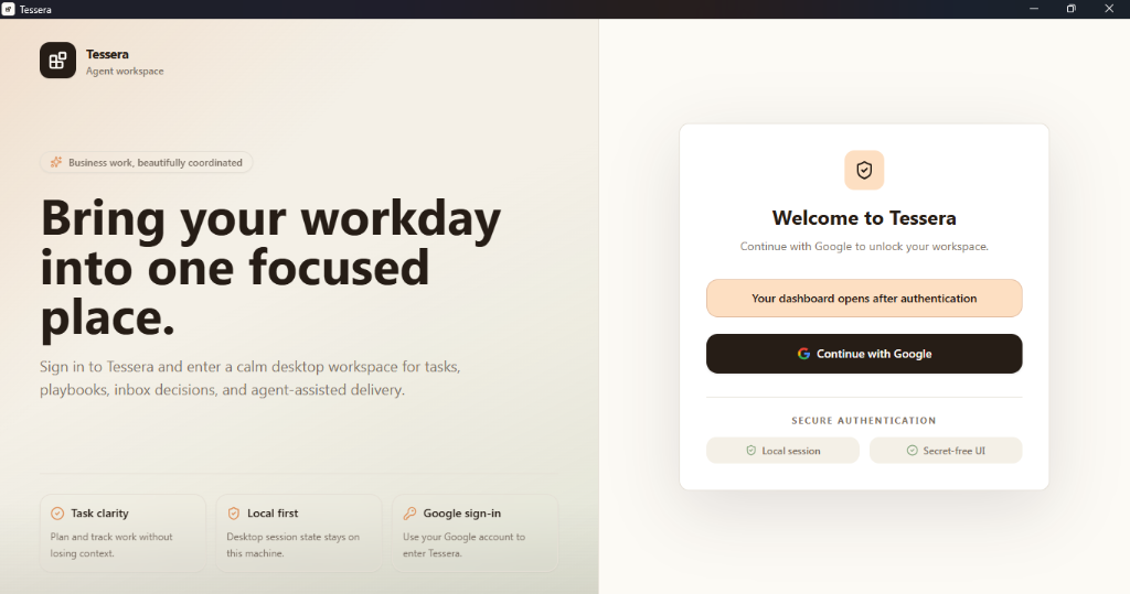 Tessera Welcome Screen